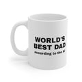 White mug printed with 'World's best dad, according to the AI'